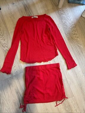 Free People Beach Red Long Sleeve Top & Skirt knit Set